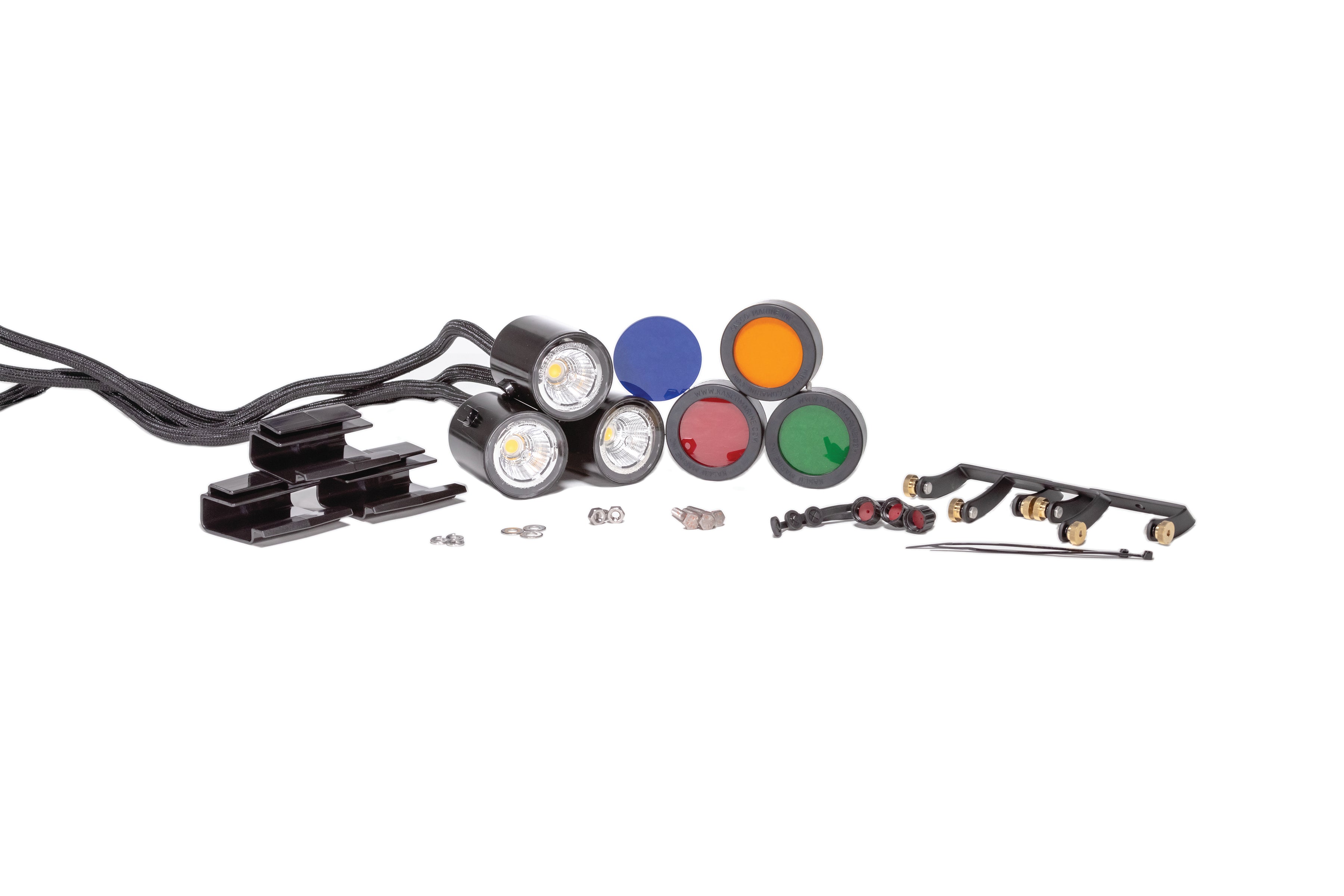 LED Composite Light, 3 Fixtures, 11Watts ea., 120V, Includes color lenses w/red, blue, green & amber, 50' Cord